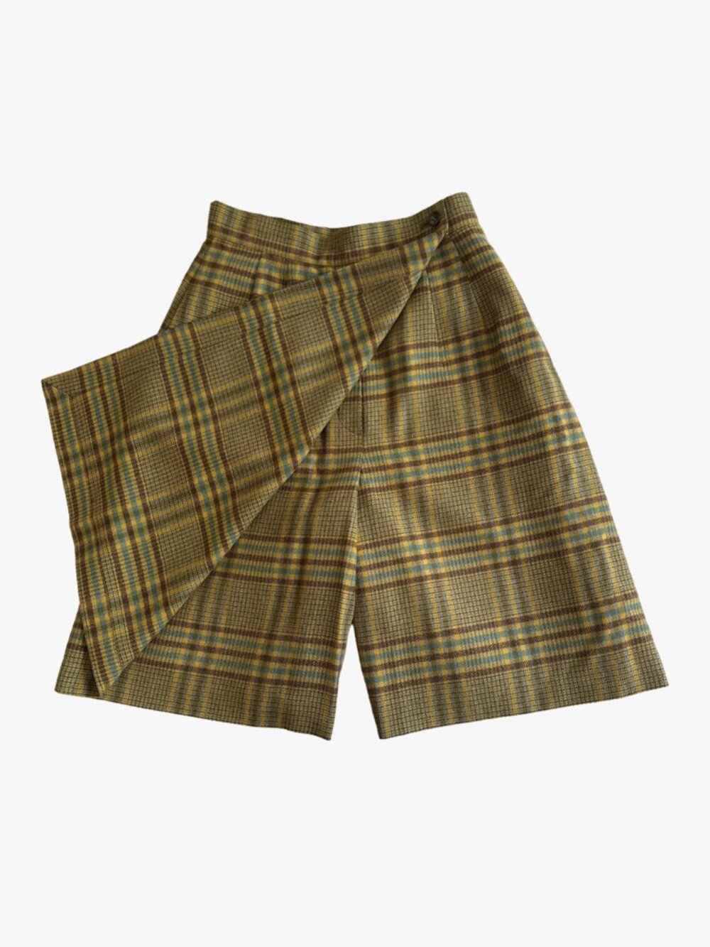 Vintage 90's French Plaid Wool Wrap High Waisted Skort by Georges Bech Paris